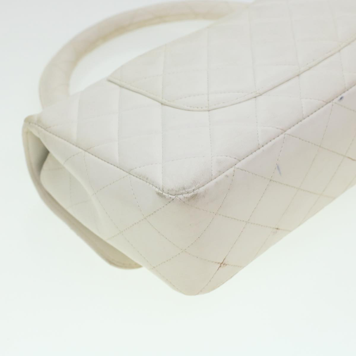 CHANEL Child Bag Hand Bag Lamb Skin White CC  yk7389B