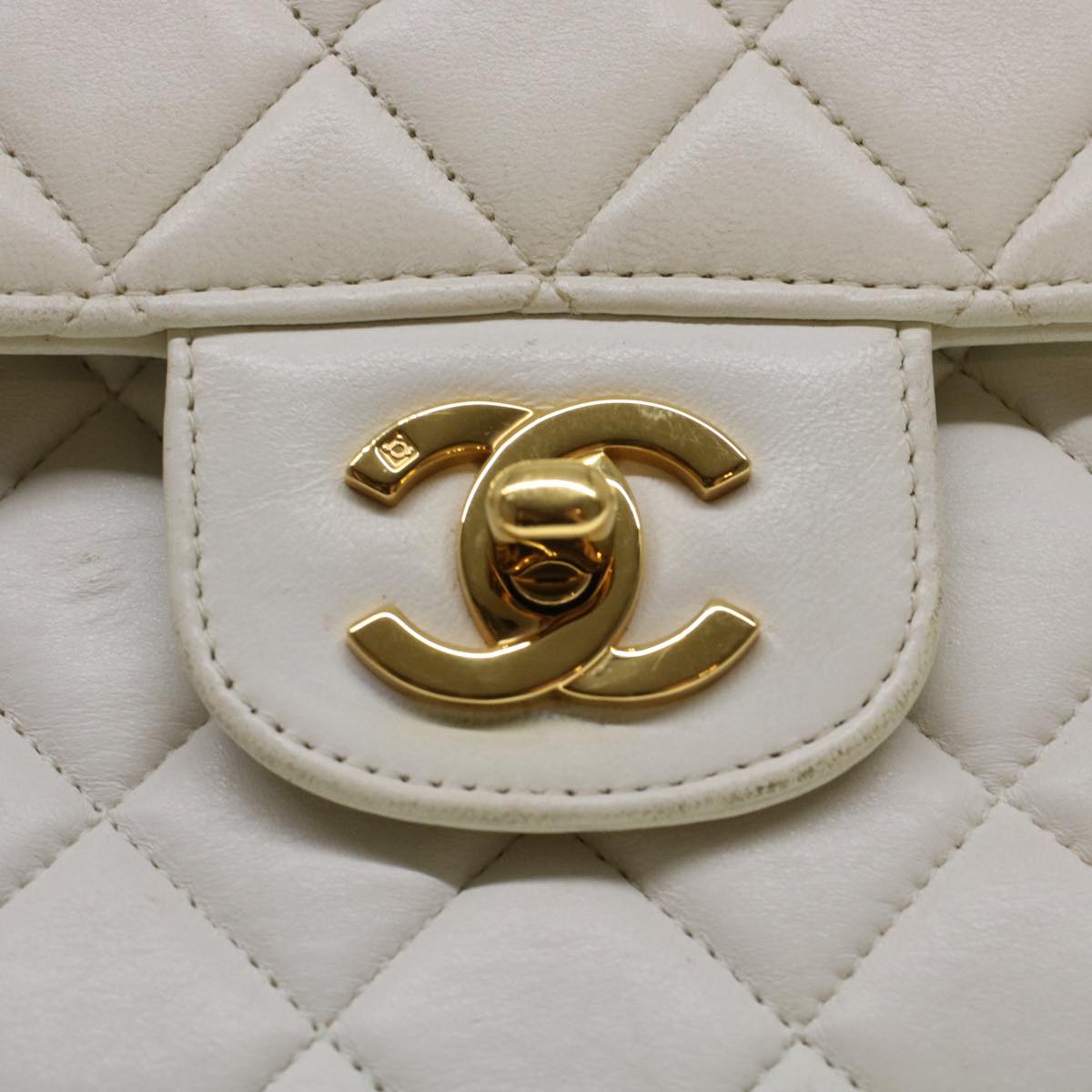 CHANEL Child Bag Hand Bag Lamb Skin White CC  yk7389B