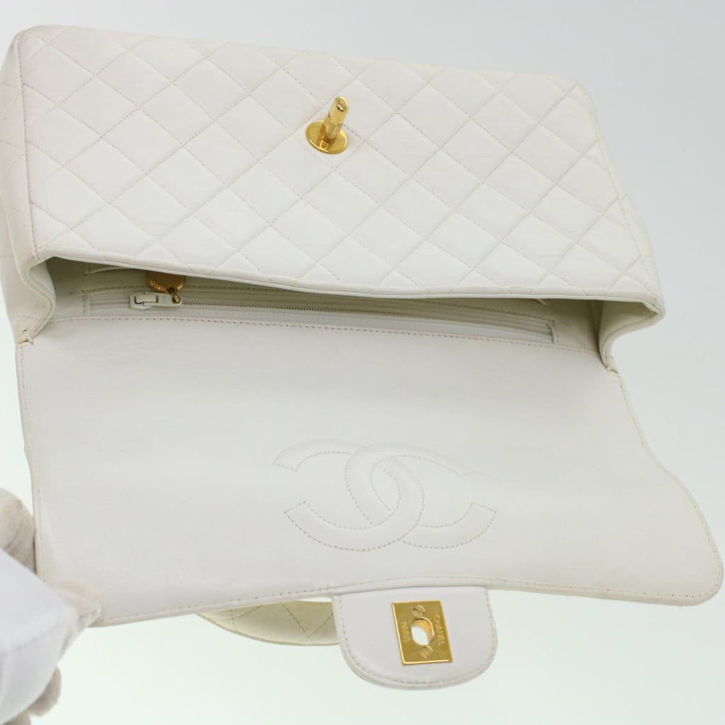 CHANEL Child Bag Hand Bag Lamb Skin White CC  yk7389B