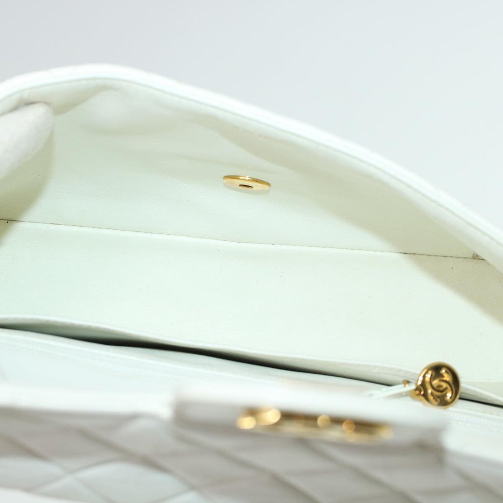 CHANEL Child Bag Hand Bag Lamb Skin White CC  yk7389B