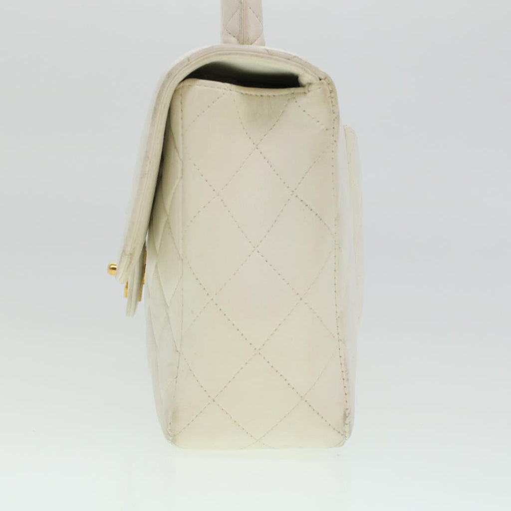 CHANEL Child Bag Hand Bag Lamb Skin White CC Auth yk7389B