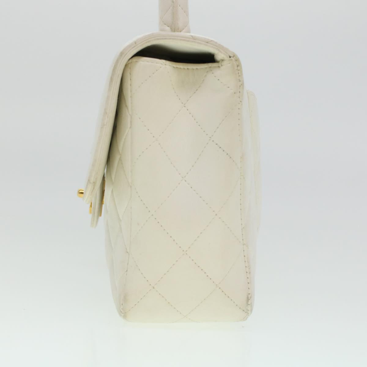 CHANEL Child Bag Hand Bag Lamb Skin White CC Auth yk7389B