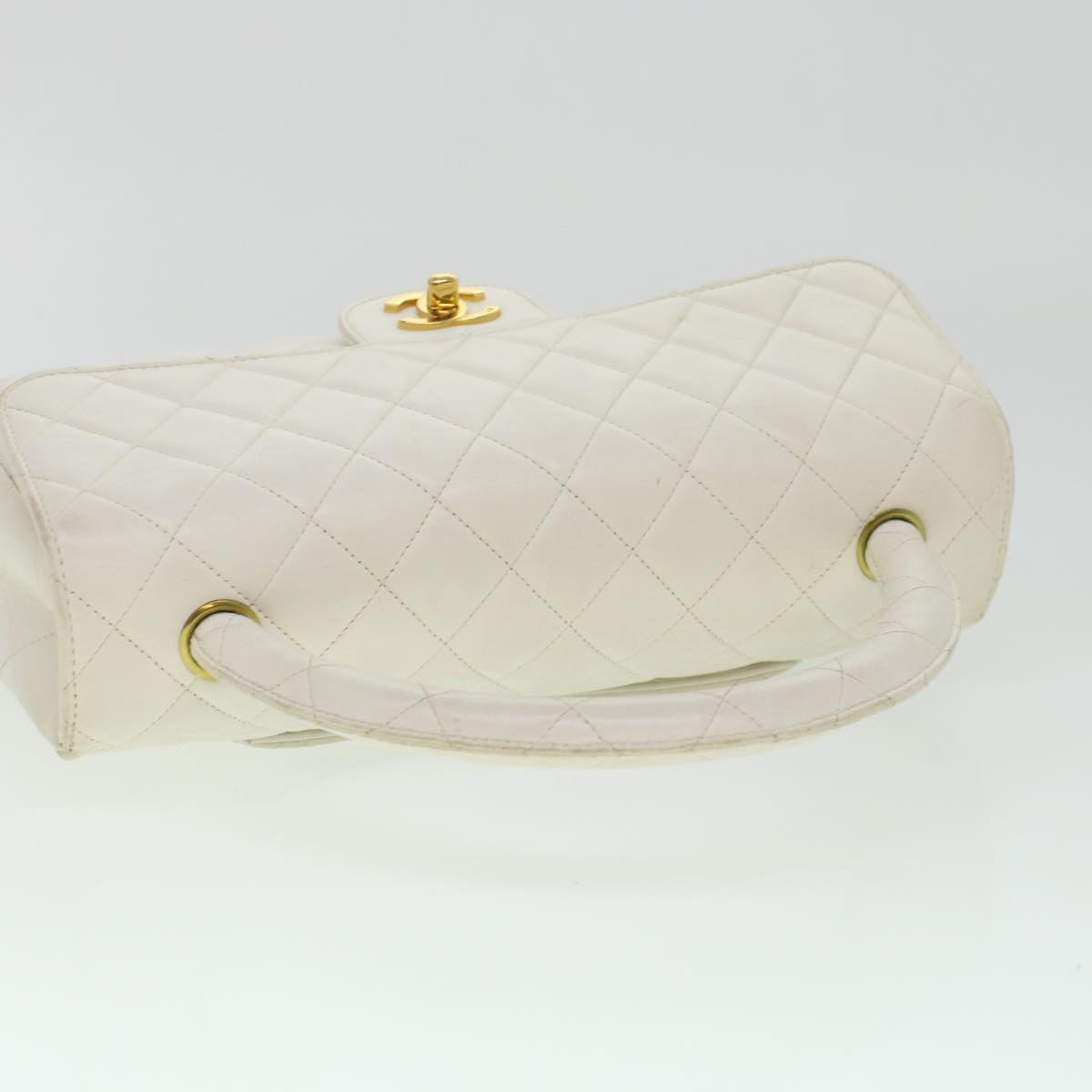 CHANEL Child Bag Hand Bag Lamb Skin White CC  yk7389B