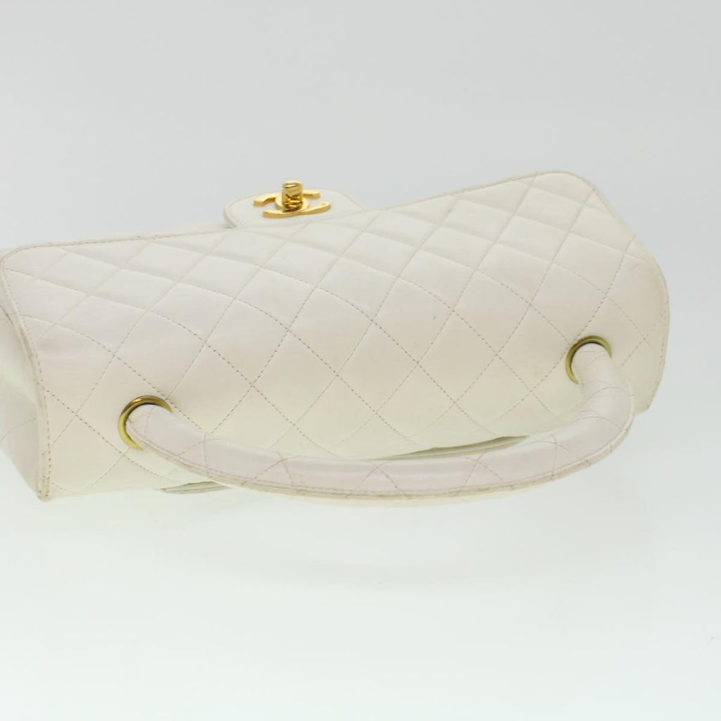 CHANEL Child Bag Hand Bag Lamb Skin White CC Auth yk7389B