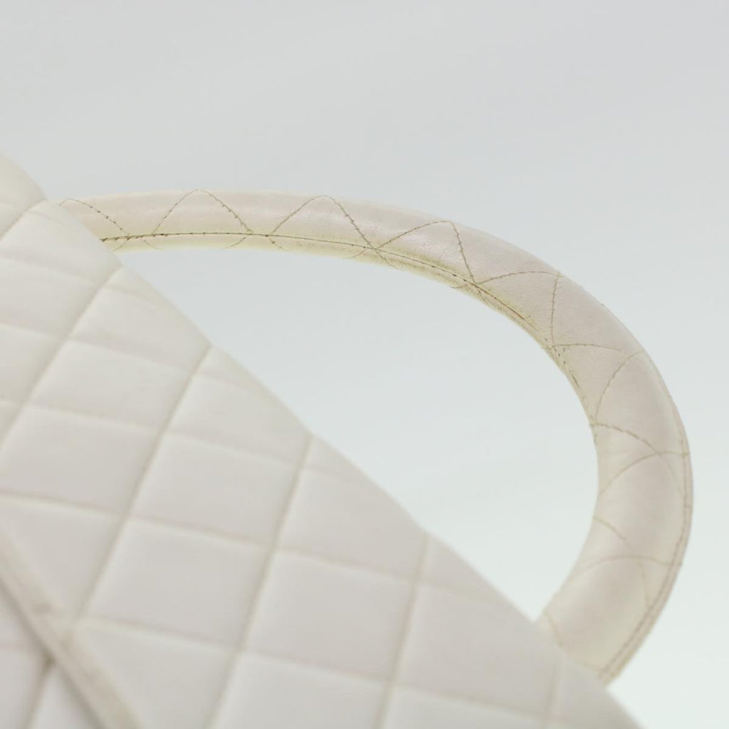 CHANEL Child Bag Hand Bag Lamb Skin White CC  yk7389B