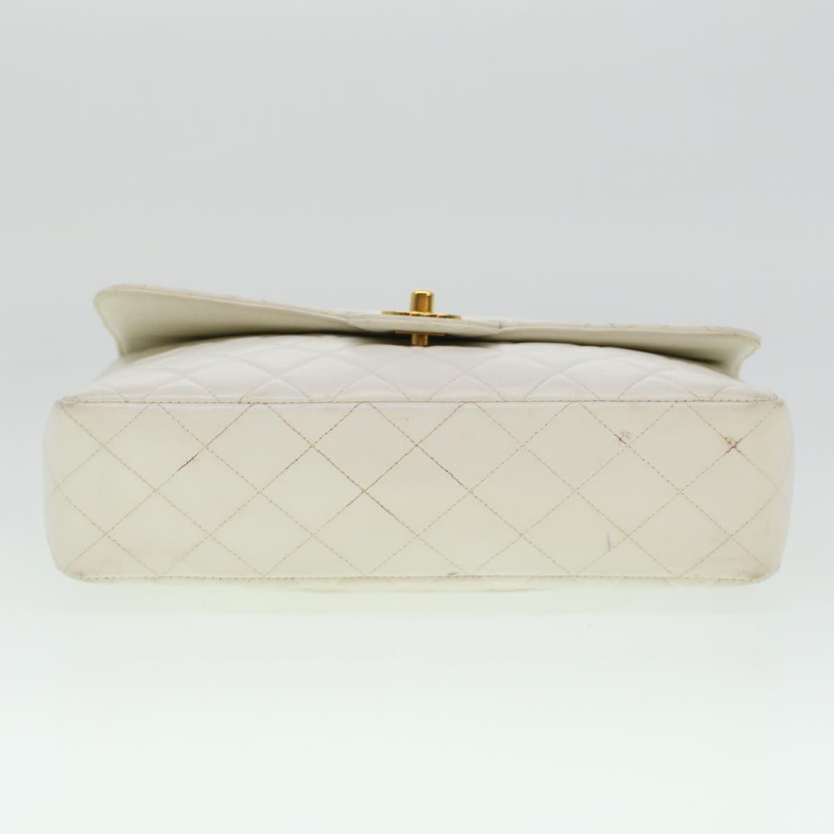 CHANEL Child Bag Hand Bag Lamb Skin White CC Auth yk7389B