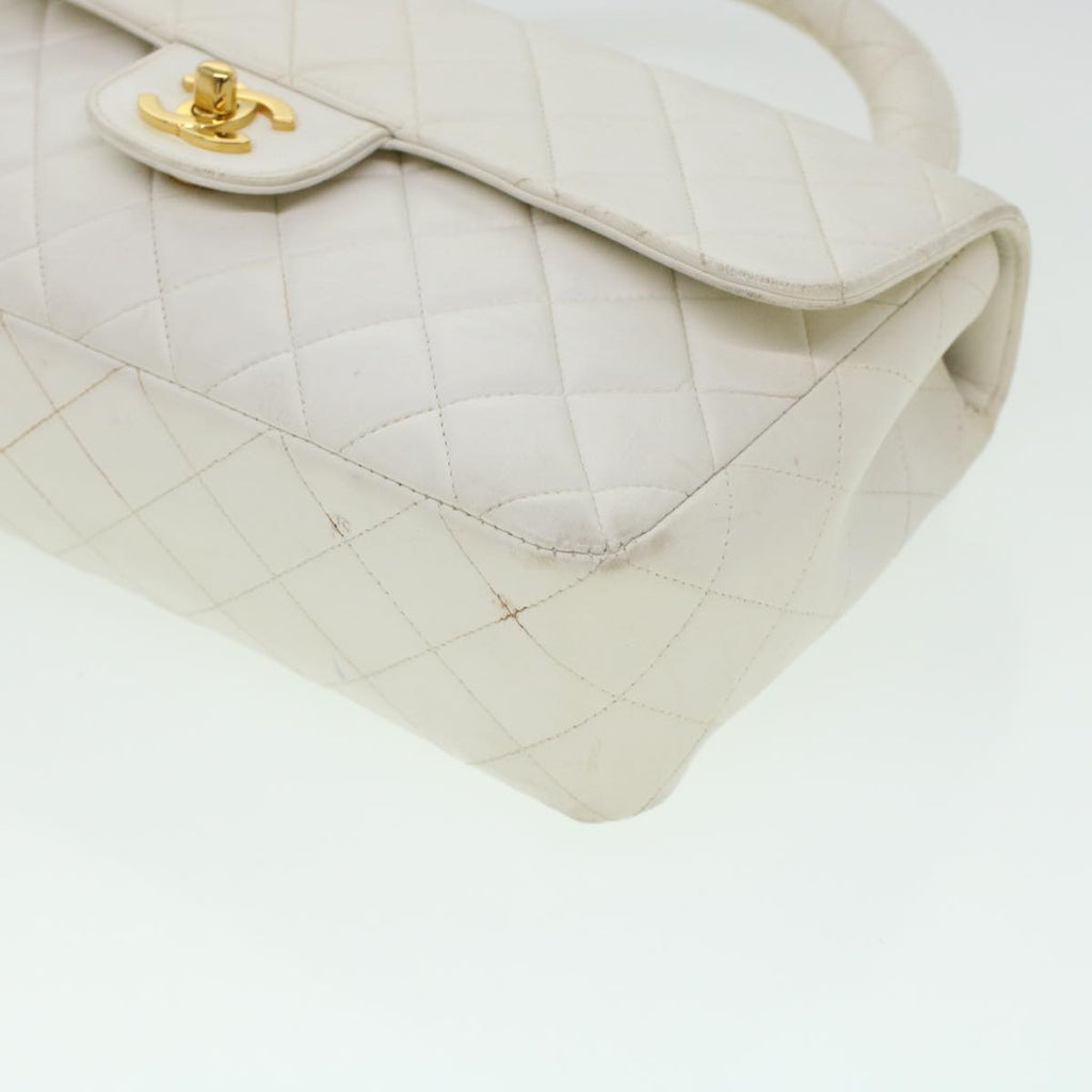 CHANEL Child Bag Hand Bag Lamb Skin White CC  yk7389B