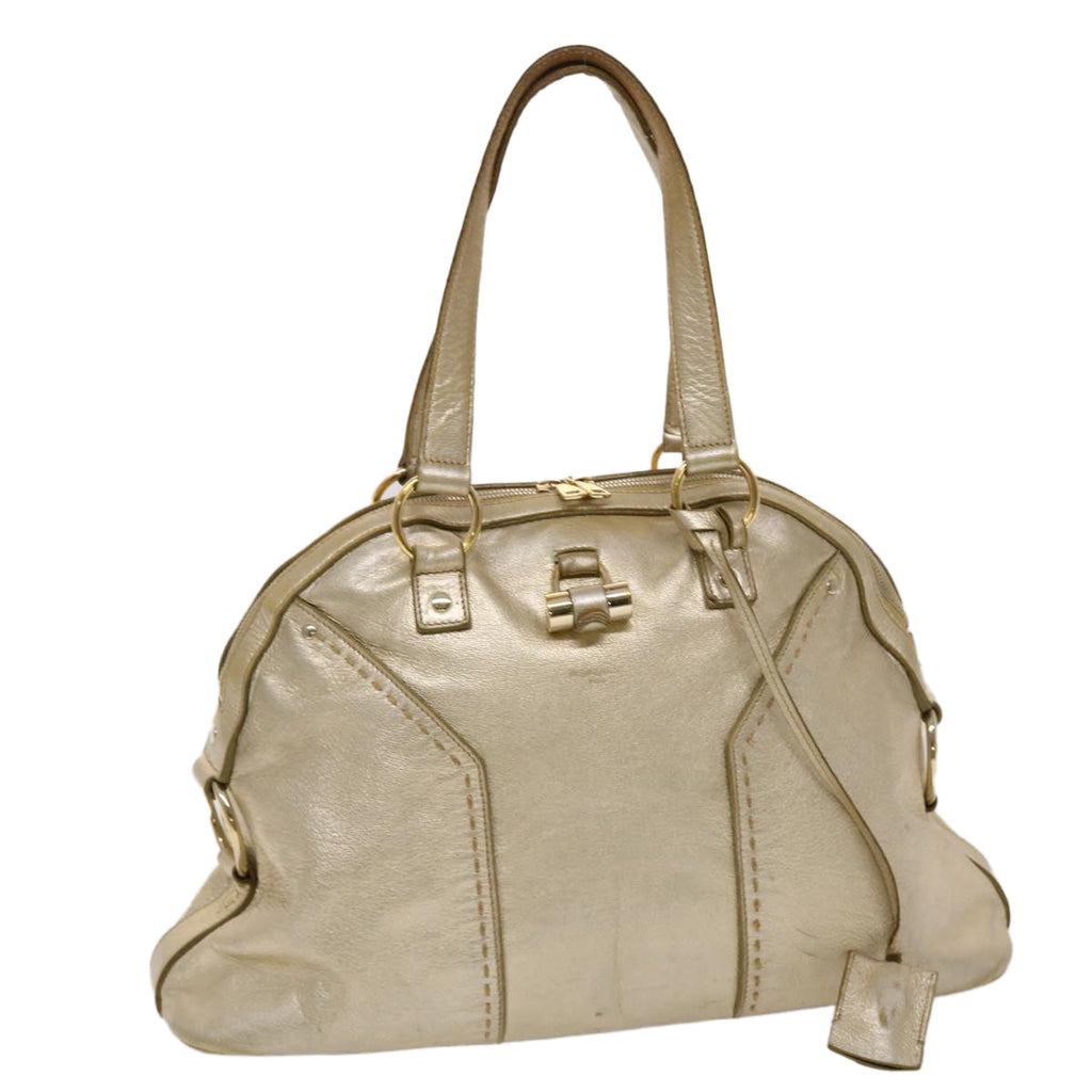 SAINT LAURENT Muse Hand Bag Leather Gold Tone 002122 Auth yk7591