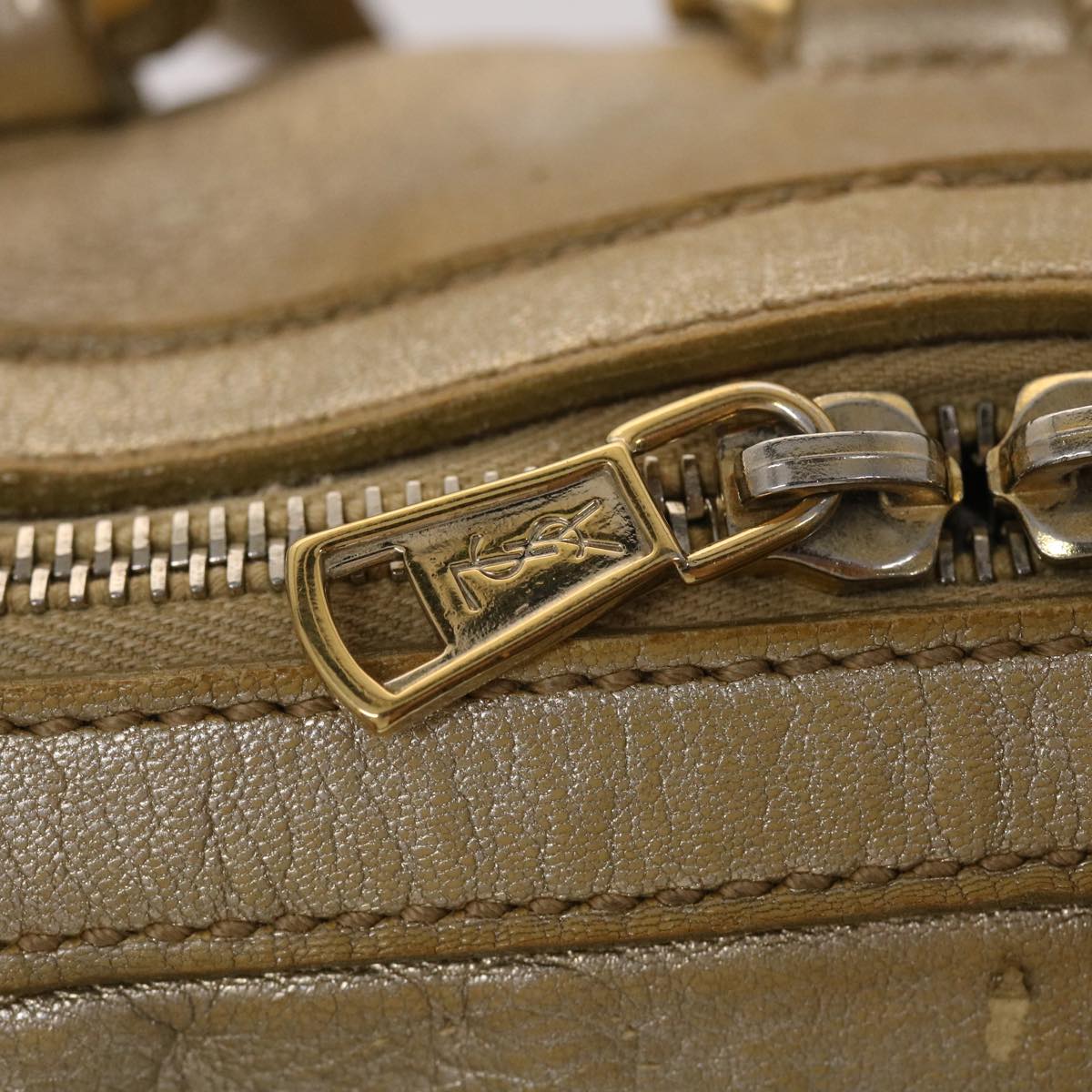 SAINT LAURENT Muse Hand Bag Leather Gold Tone 002122 Auth yk7591