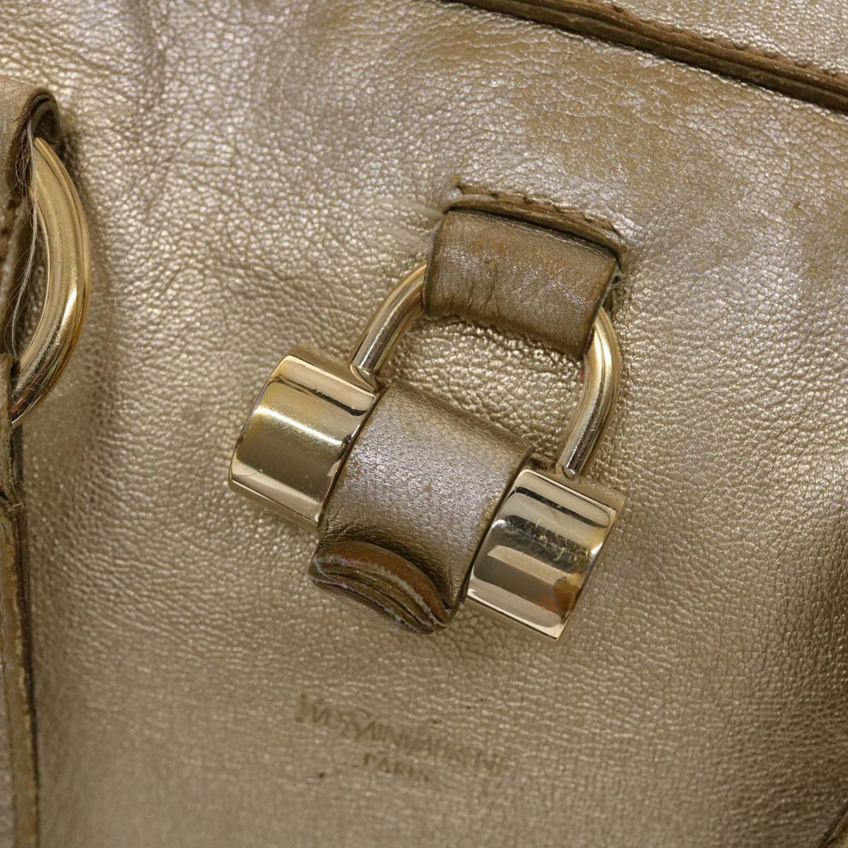 SAINT LAURENT Muse Hand Bag Leather Gold Tone 002122 Auth yk7591