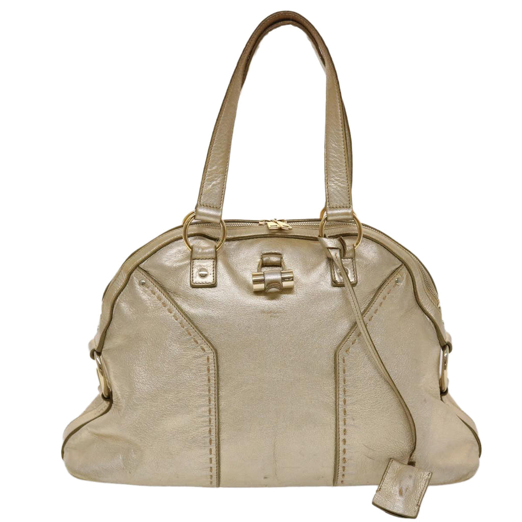 SAINT LAURENT Muse Hand Bag Leather Gold Tone 002122 Auth yk7591