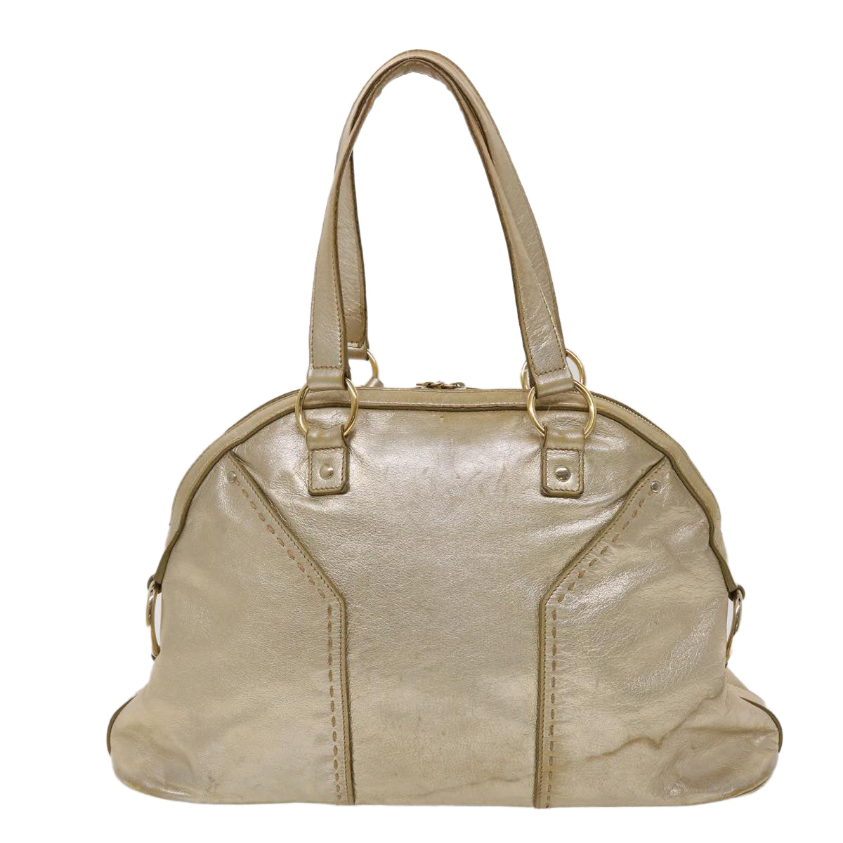 SAINT LAURENT Muse Hand Bag Leather Gold Tone 002122 Auth yk7591