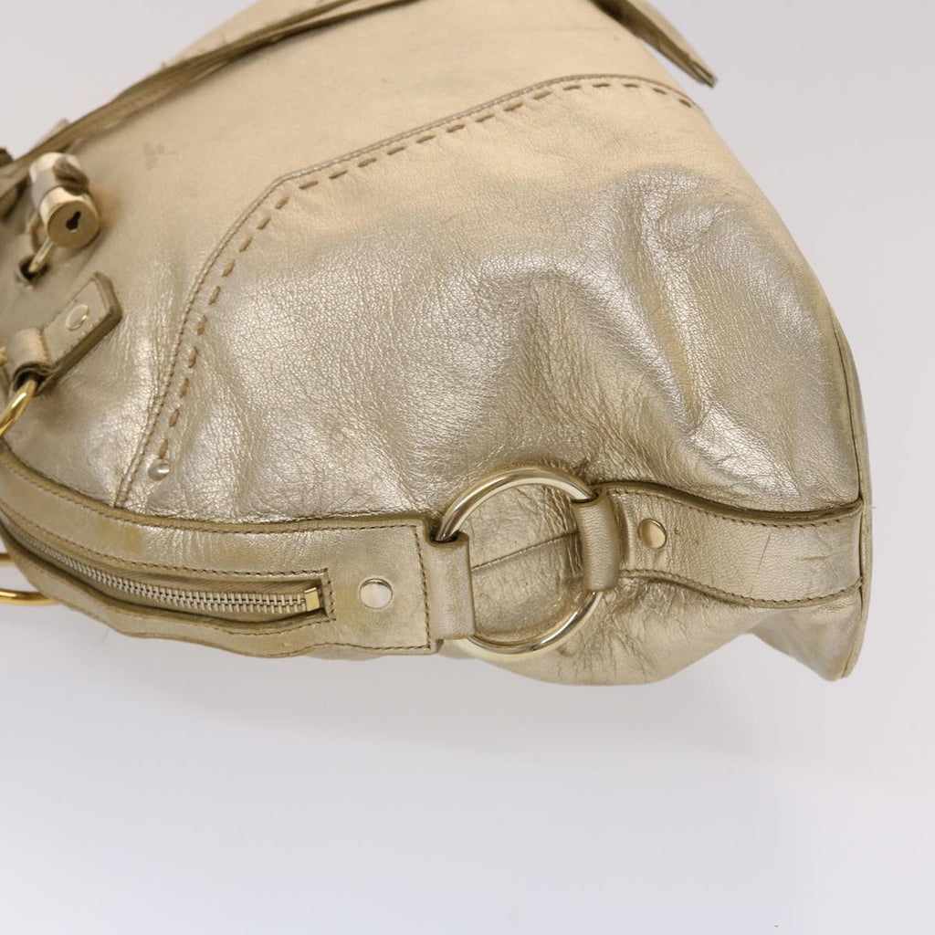 SAINT LAURENT Muse Hand Bag Leather Gold Tone 002122 Auth yk7591