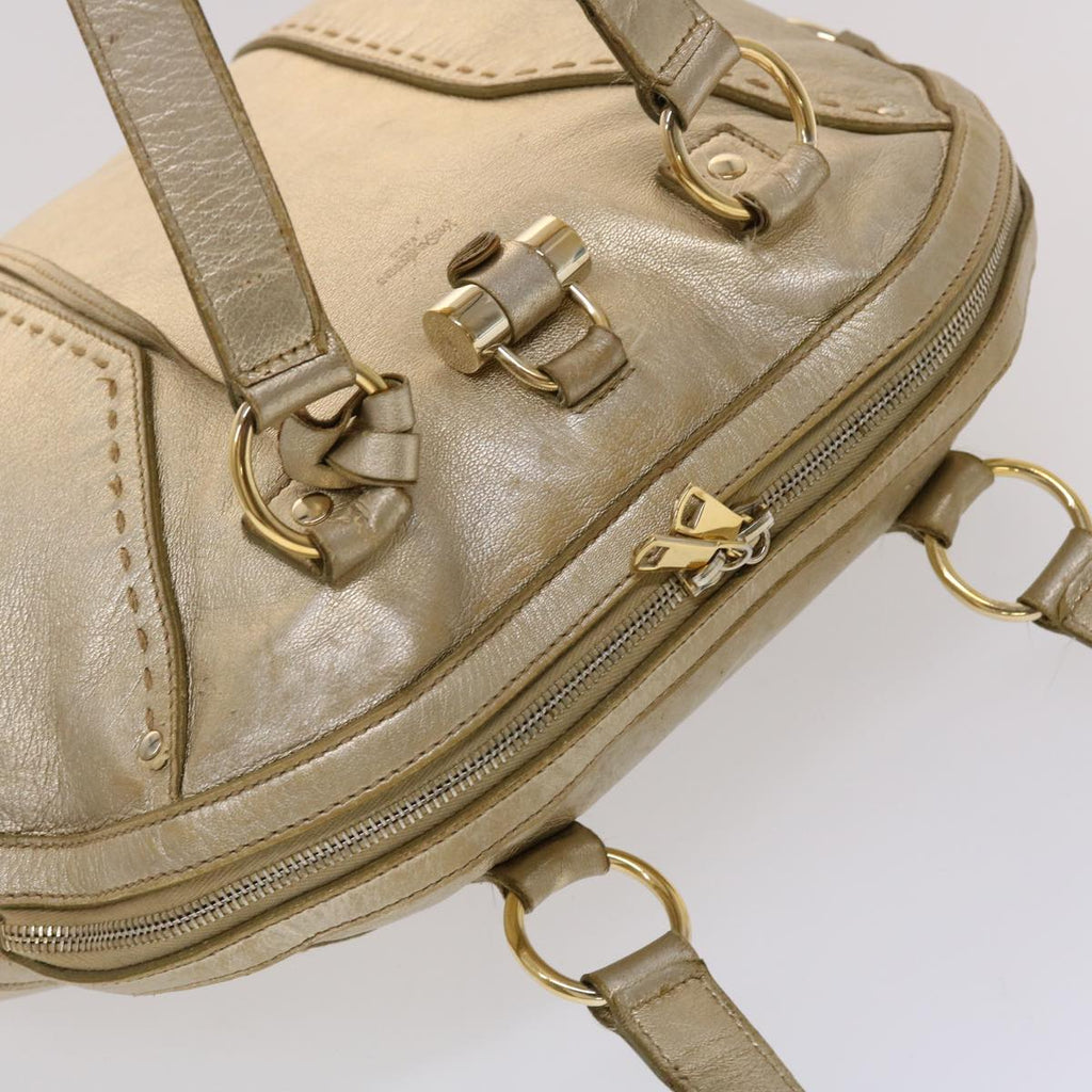SAINT LAURENT Muse Hand Bag Leather Gold Tone 002122 Auth yk7591