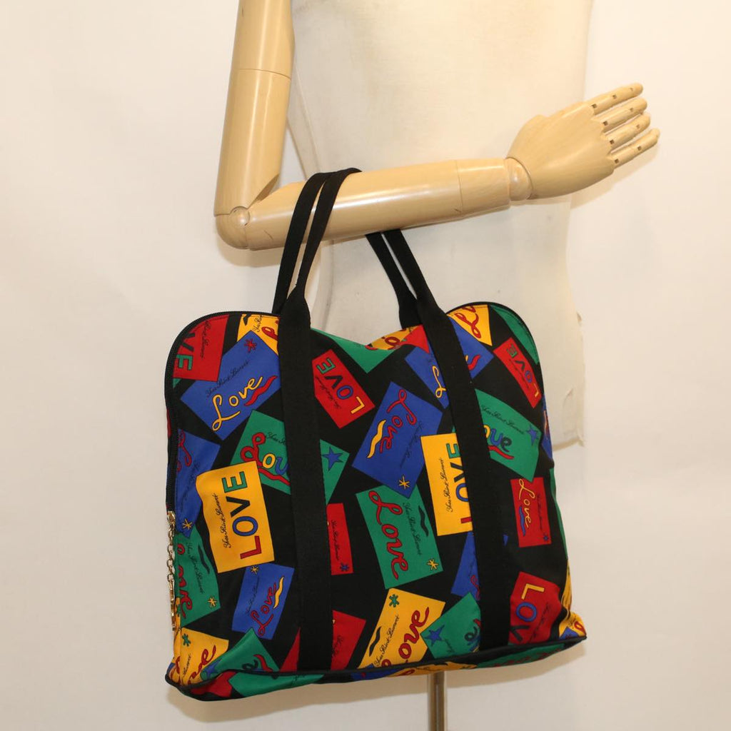 SAINT LAURENT LOVE Hand Bag Nylon Black Multicolor Auth yk7924