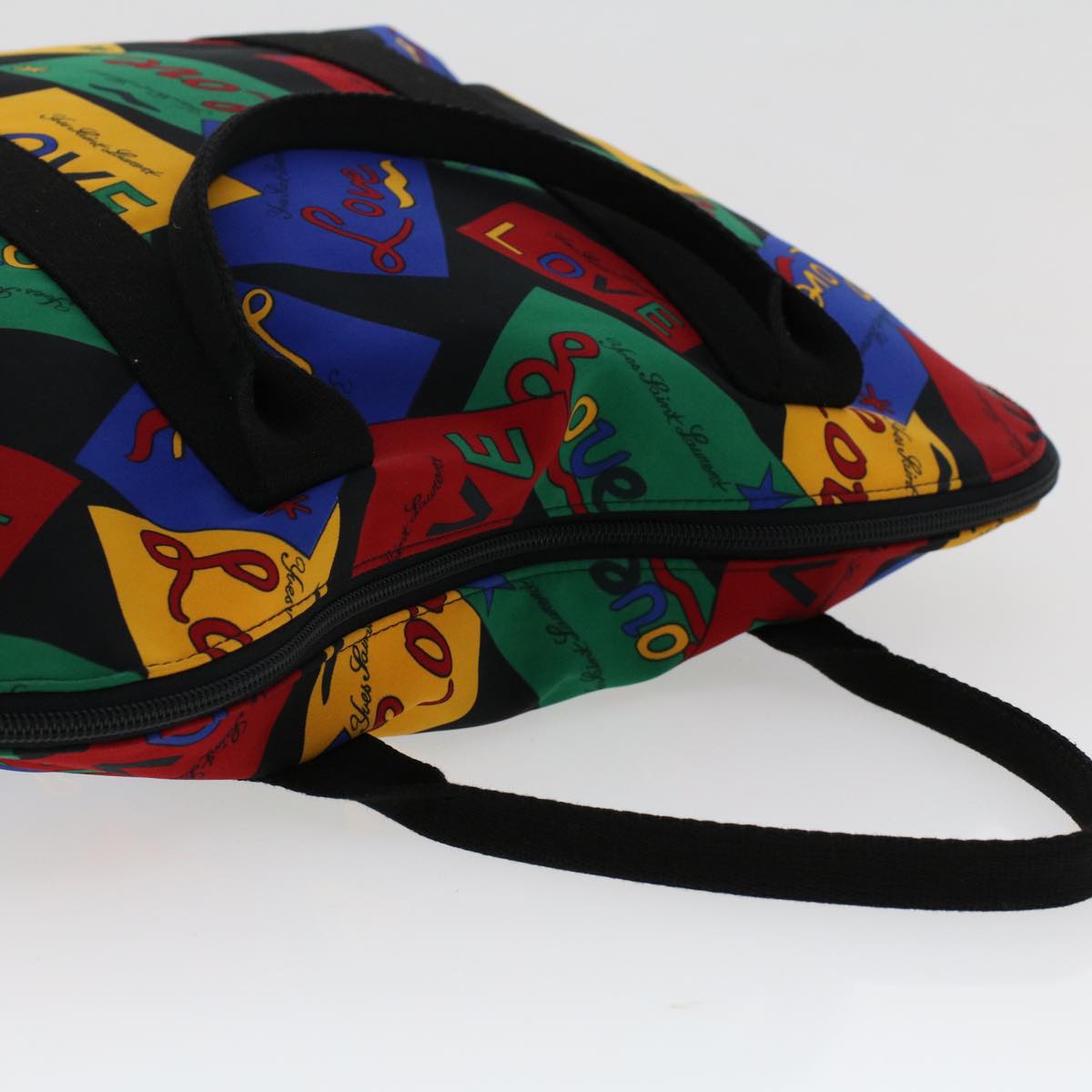 SAINT LAURENT LOVE Hand Bag Nylon Black Multicolor Auth yk7924