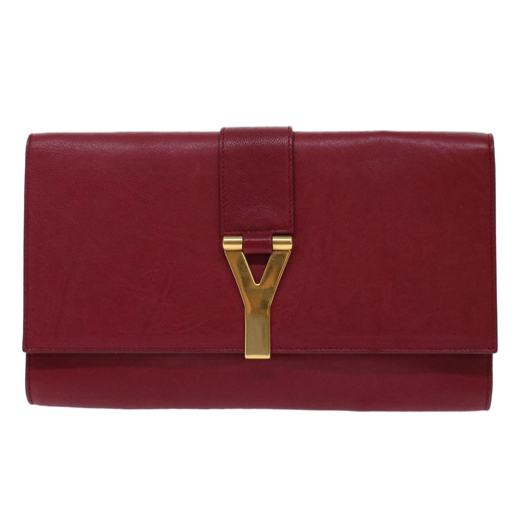 SAINT LAURENT Clutch Bag Leather Red 265701 Auth yk8013B