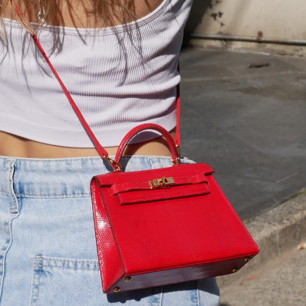 HERMES 1992 KELLY 15 SELLIER Rouge Lizard